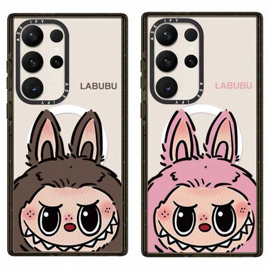 Cute Cartoon Labubu | Big Head Pink Brown - Phone Case Samsung Galaxy S25 S24 S23 S22 Ultra