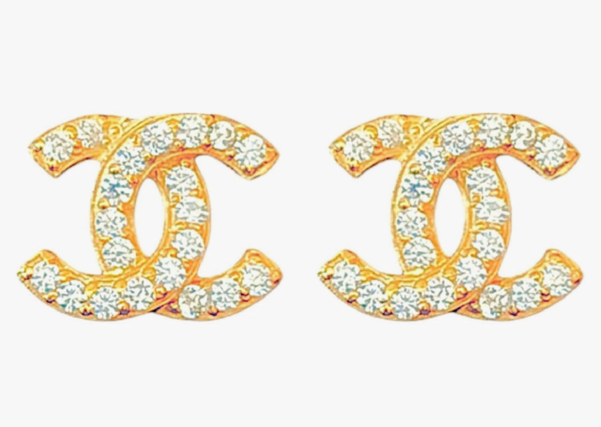 Double c logo stud with zirconia gold tone