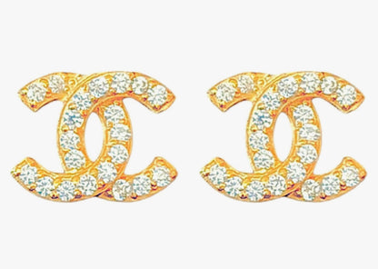 Double c logo stud with zirconia gold tone