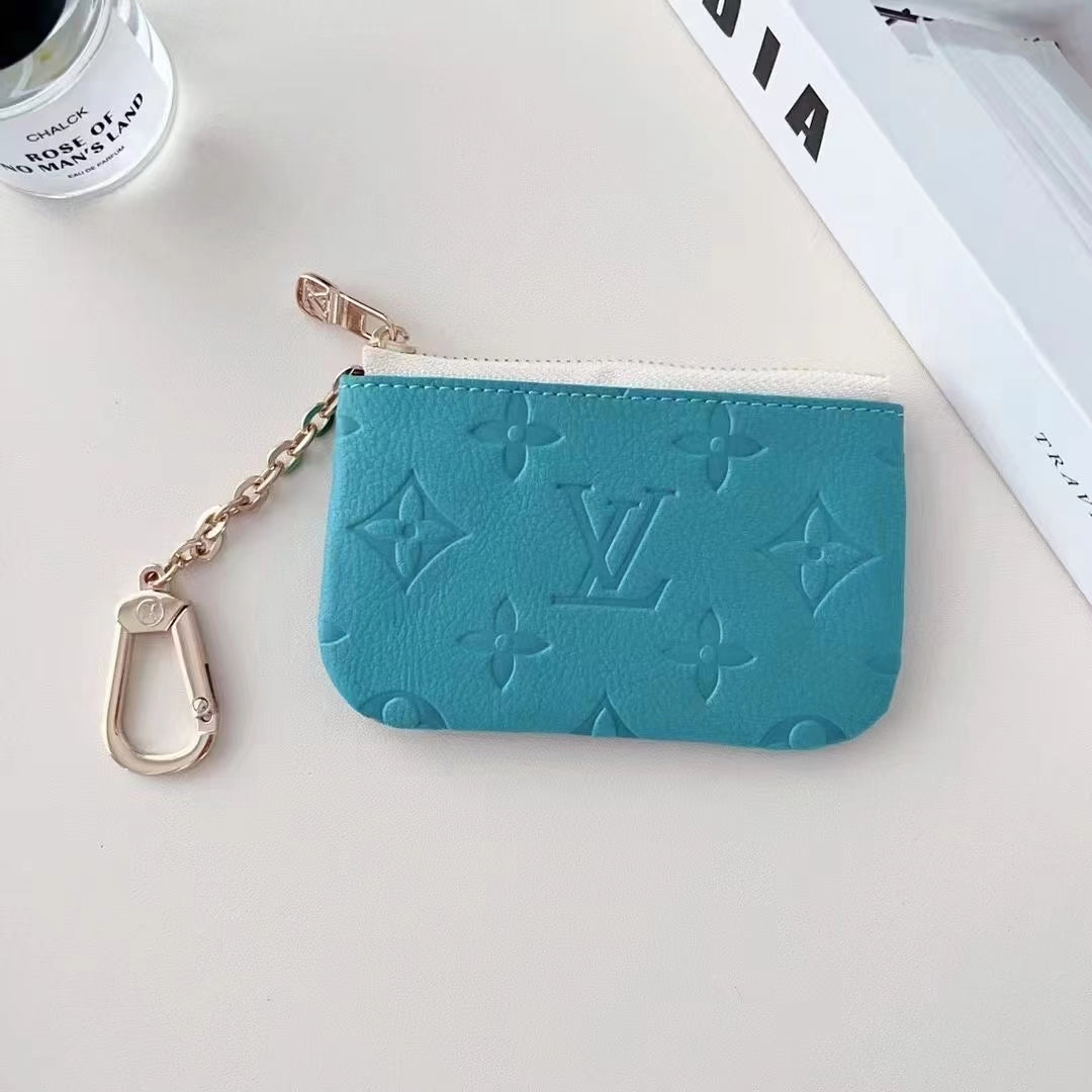 Colorful Lou-Inspired Embossed Coin Pouch Collection with Chain Clip