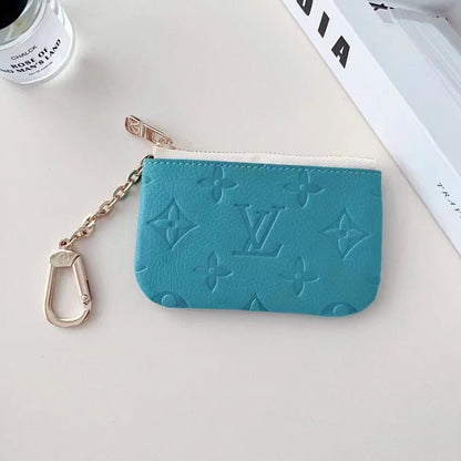 Colorful Lou-Inspired Embossed Coin Pouch Collection with Chain Clip