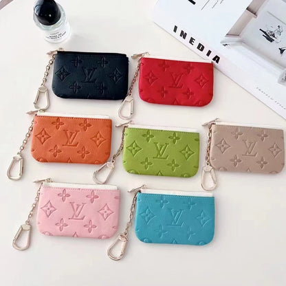 Colorful Lou-Inspired Embossed Coin Pouch Collection with Chain Clip