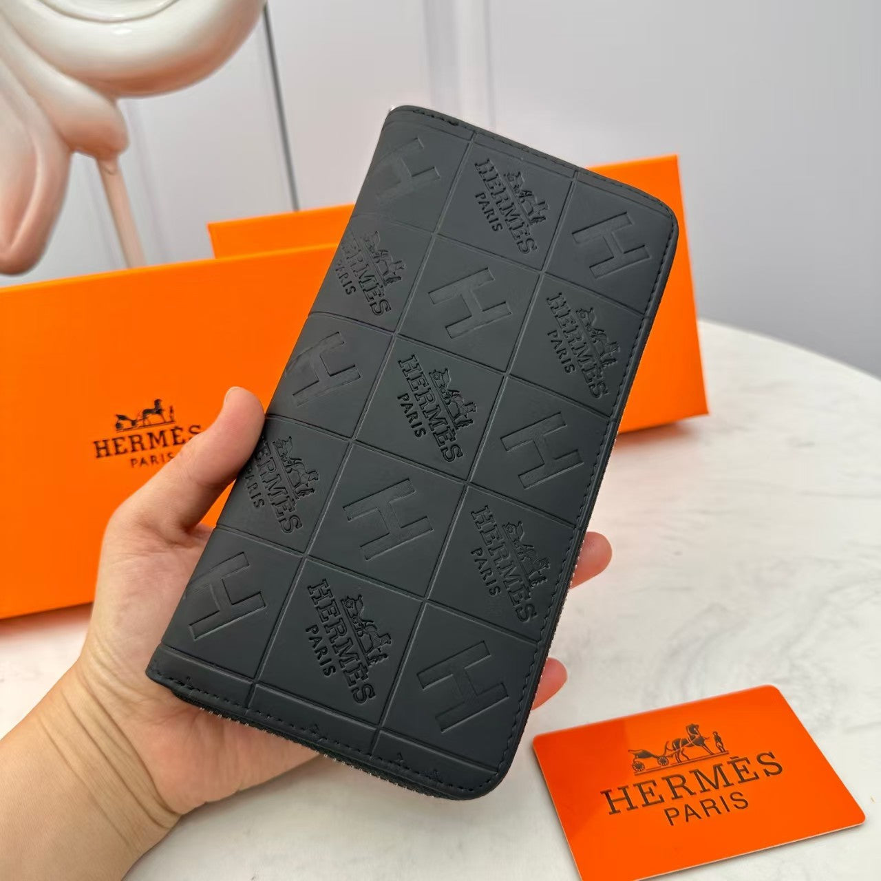 H Black Embossed Leather Wallet