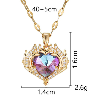 French Luxe Red Heart Pendant Necklace – Dainty Glamour with Full Rhinestones accessories