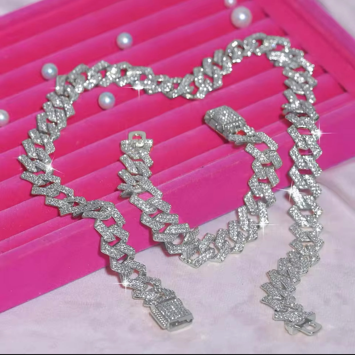 Iced out Exquisite Sliver Necklace Bracelet Set