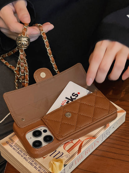 Luxury Wallet iPhone Case With Hand /Crossbody Chain