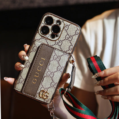 Luxury Stylish iPhone Case with Card Holder & Strap
