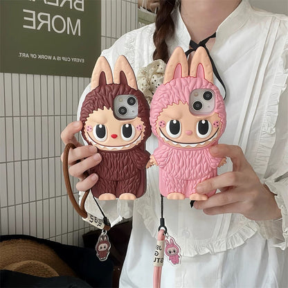 Cute Cartoon Labubu Zimomo Silicon Case | Brown Pink - iPhone Case
