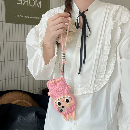 Cute Cartoon Labubu Zimomo Silicon Case | Brown Pink - iPhone Case