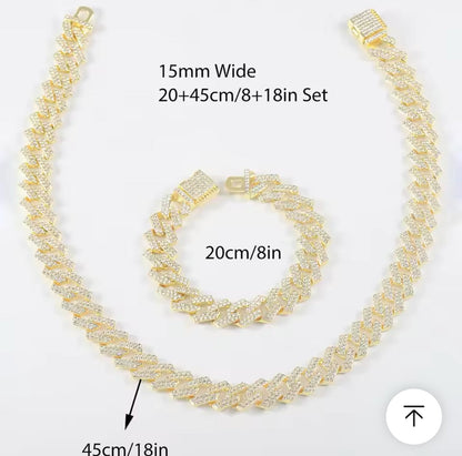 Iced out Exquisite Sliver Necklace Bracelet Set