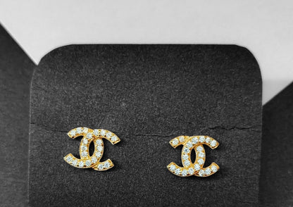 Double c logo stud with zirconia gold tone