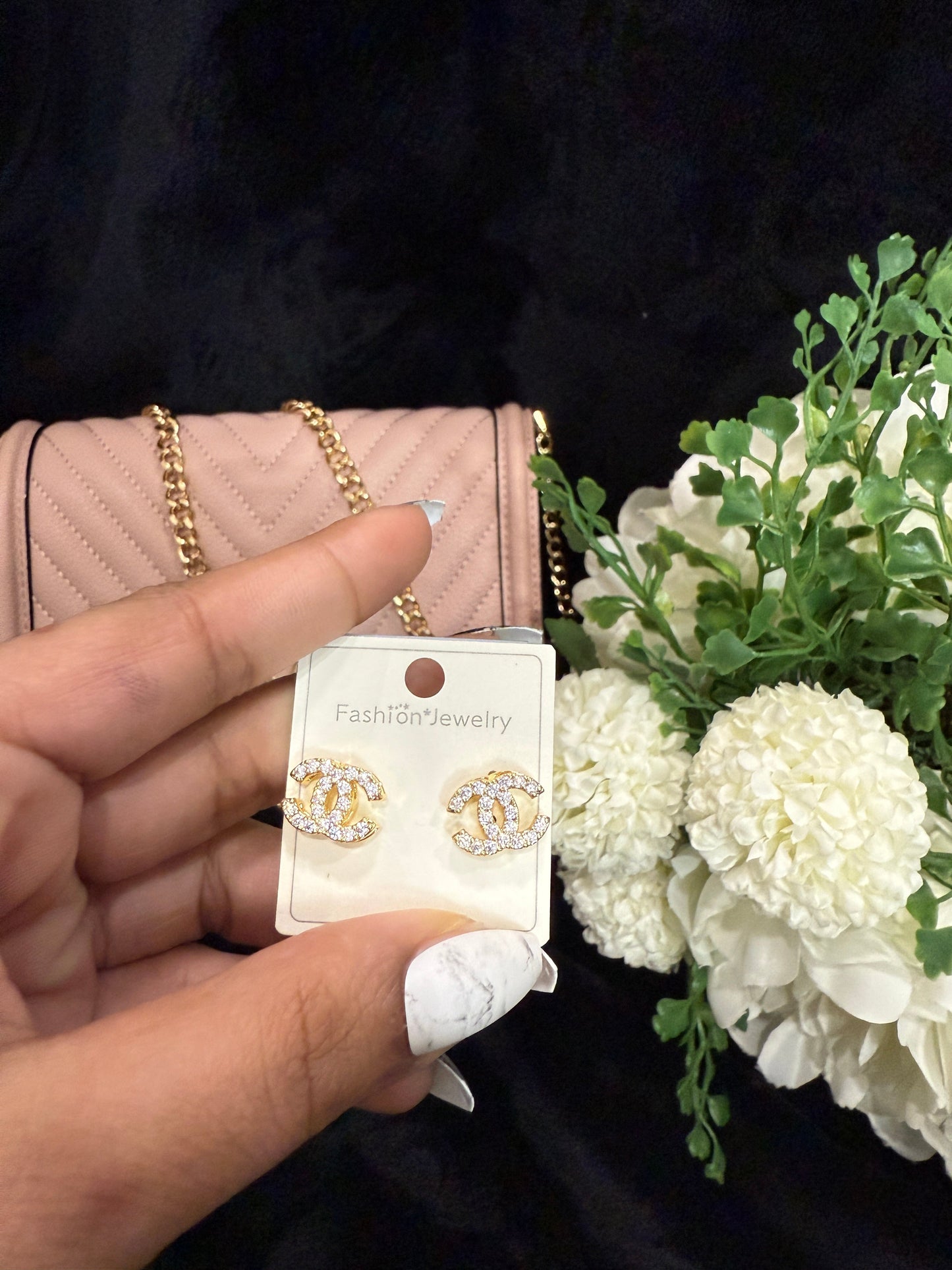 Double C gold plated with zircon earrings