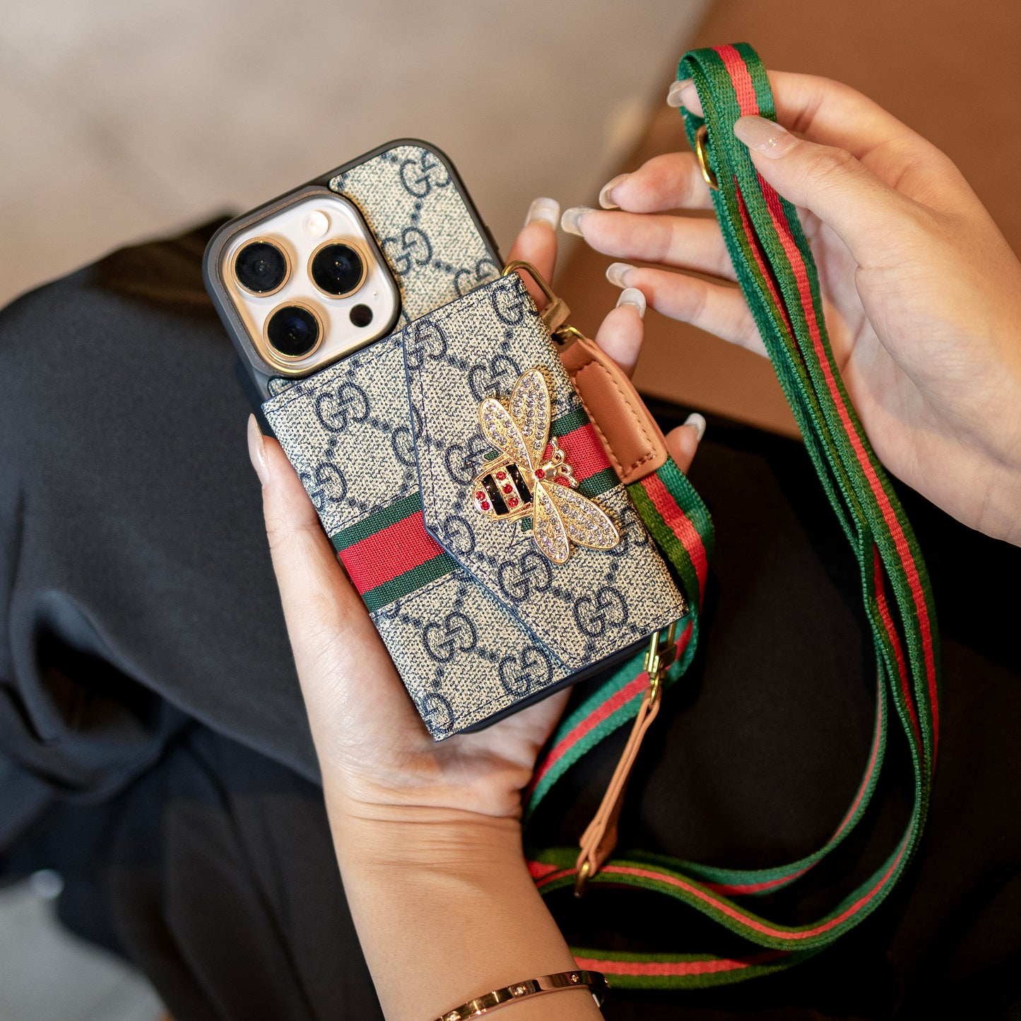 GG Advanced Crossbody iPhone Case with Card Holder & Shoulder Strap