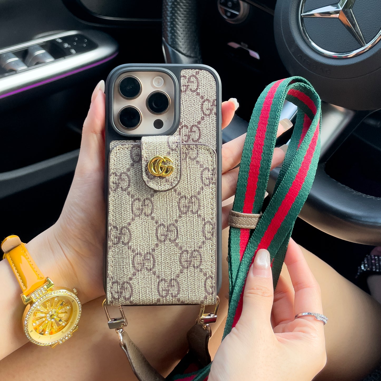 Luxury Crossbody iPhone Case with Card Holder & Strap