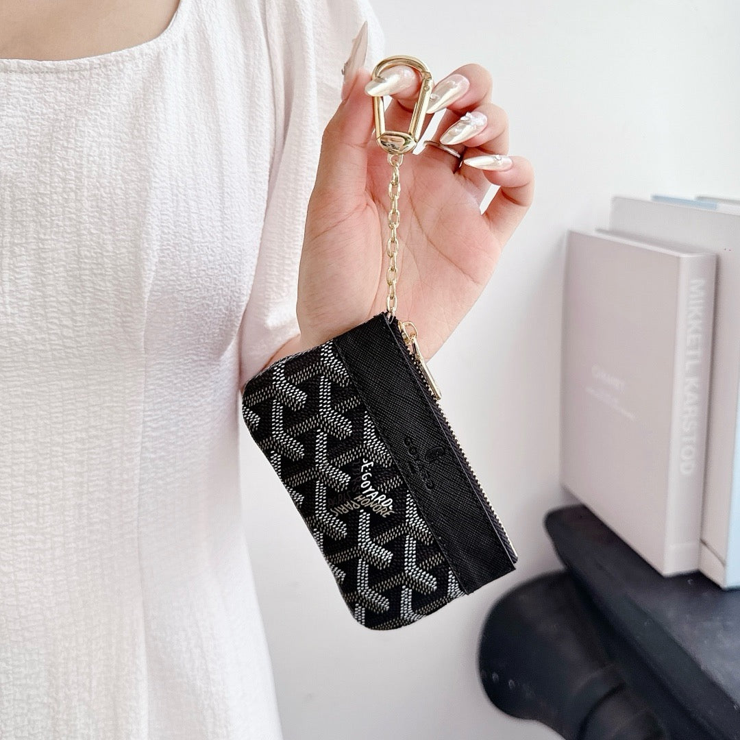 Classic Pattern Mini Leather Key & Coin Pouch