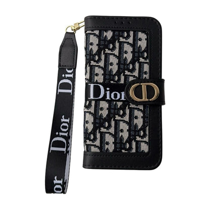 CD Elegant Pattern Wallet iPhone Case with Detachable Wrist Strap