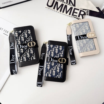 CD Elegant Pattern Wallet iPhone Case with Detachable Wrist Strap