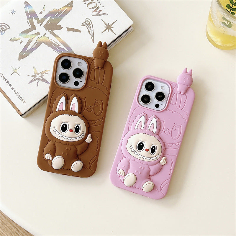 Cute Cartoon Labubu 3d Silicon Case | Brown Pink - iPhone Case