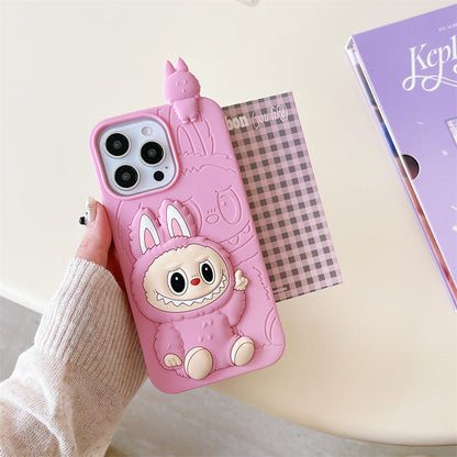 Cute Cartoon Labubu 3d Silicon Case | Brown Pink - iPhone Case