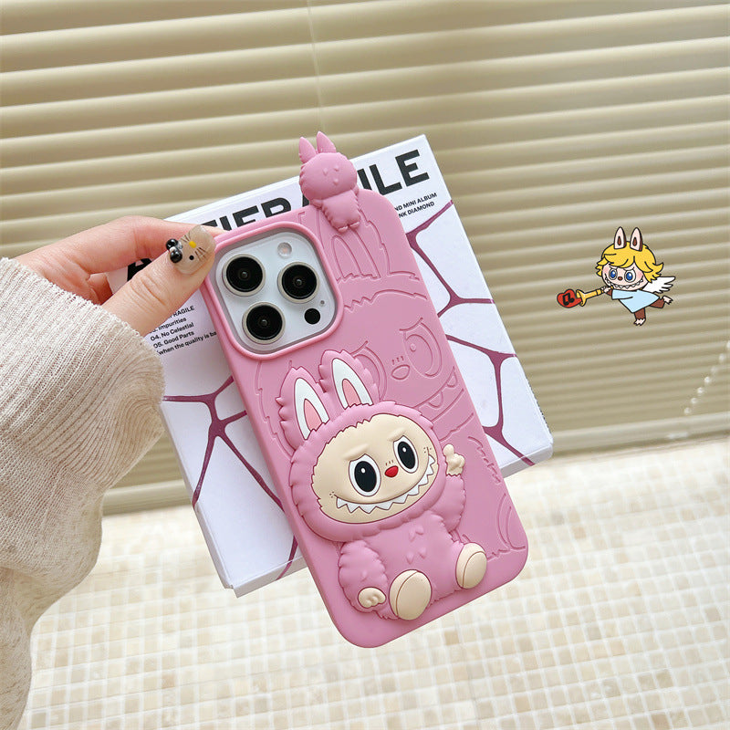 Cute Cartoon Labubu 3d Silicon Case | Brown Pink - iPhone Case