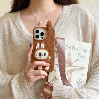 Cute Cartoon Labubu 3d Silicon Case | Brown Pink - iPhone Case