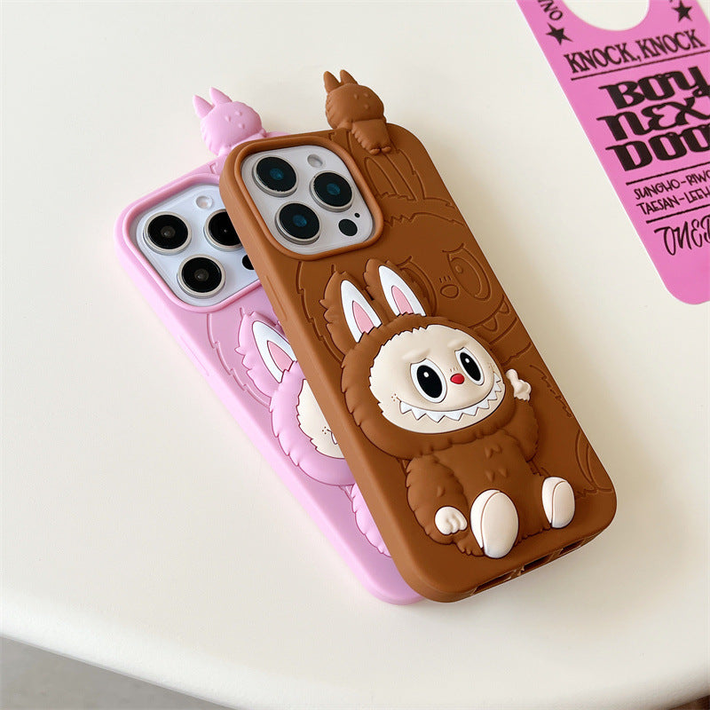 Cute Cartoon Labubu 3d Silicon Case | Brown Pink - iPhone Case