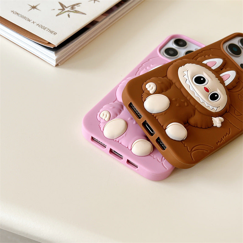 Cute Cartoon Labubu 3d Silicon Case | Brown Pink - iPhone Case