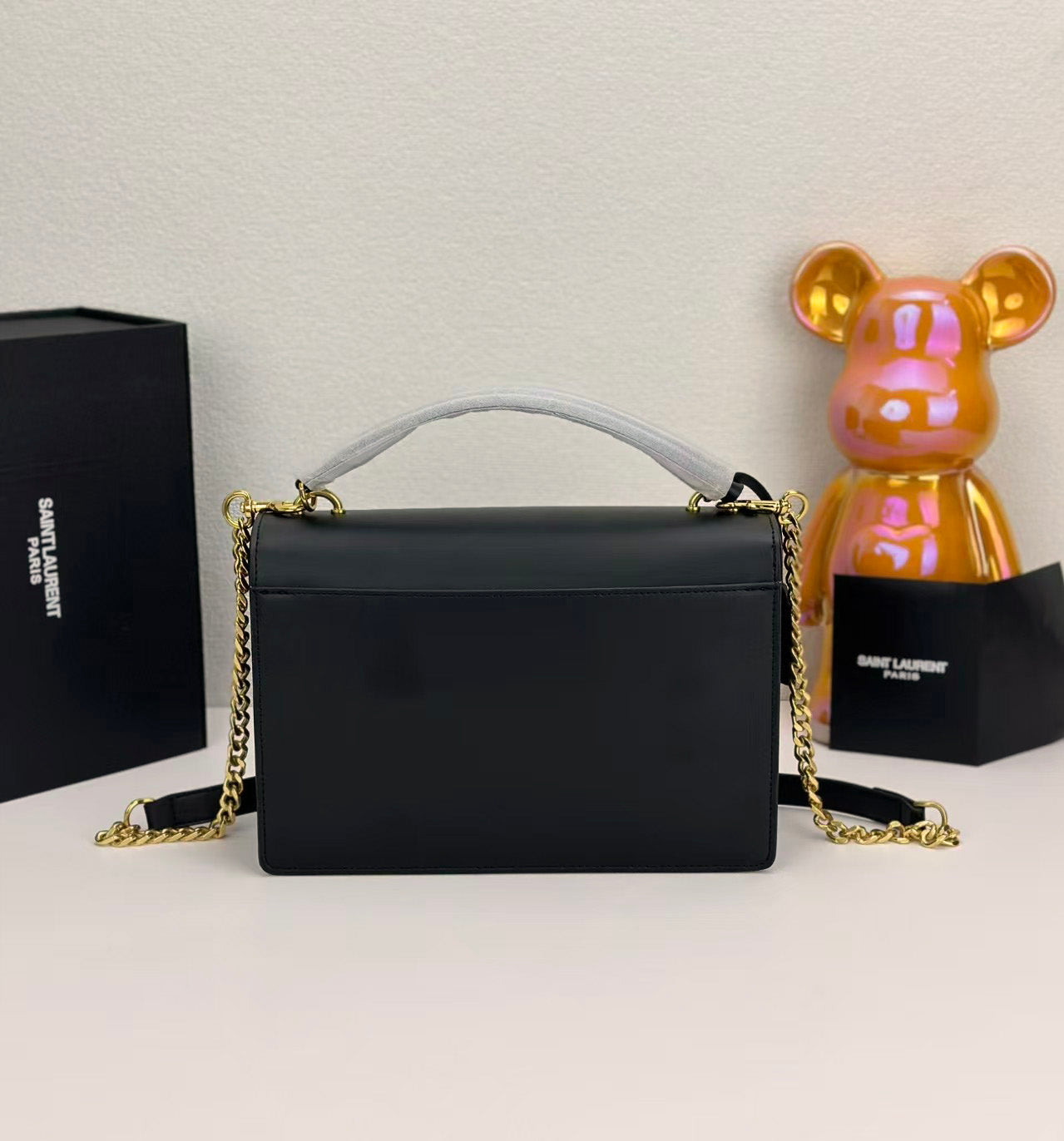 Elegant Gold-Chain Structured Leather Shoulder Bag