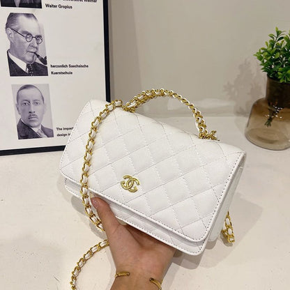 Wallet On Chain Shiny Lambskin Pearls Gold Tone Metal